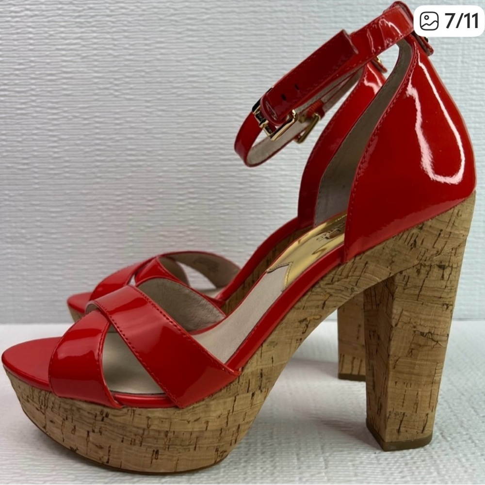 MICHAEL Michael Kors Camilla Womens Orange Patent Leather Platform Heels Size 7
